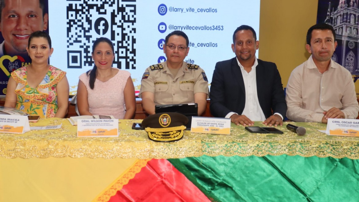 Presidente de AME El Oro, Larry Vite, mantiene reunión de trabajo con autoridades nacionales, alcaldes y alcaldesas de la provincia para abordar temas de seguridad